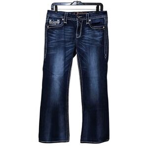 Rock Revival Jeans Women's 28 Leni Easy Boot Blue Denim Pants Rhinestone